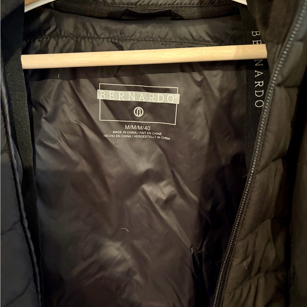 Bernardo Quilted Down Coat – Black, Hooded, Mixed Media Panels, Size M - Picture 6 of 9